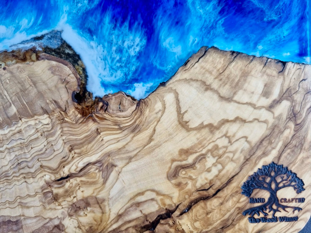 Olive Wood Serving/Cutting Board - Ocean scence Epoxy Resin