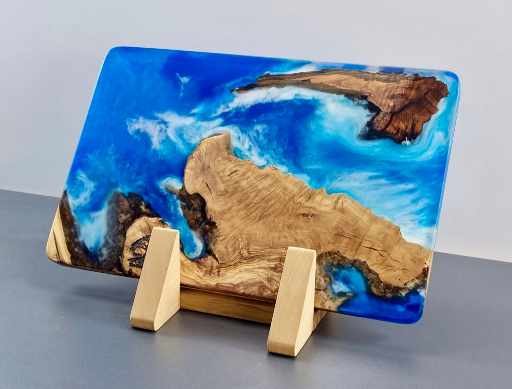 Olive Wood Serving/Cutting Board - Ocean scence Epoxy Resin