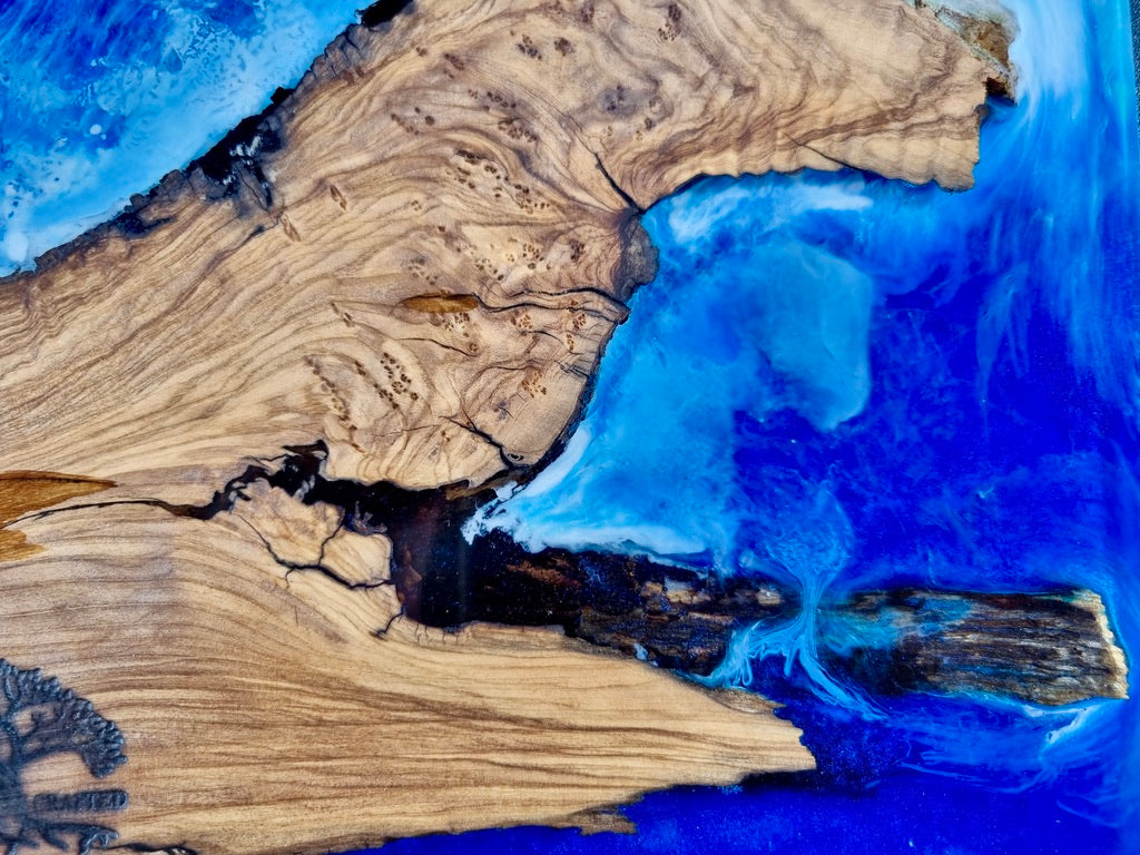 Olive Wood Serving/Cutting Board - Ocean scence Epoxy Resin