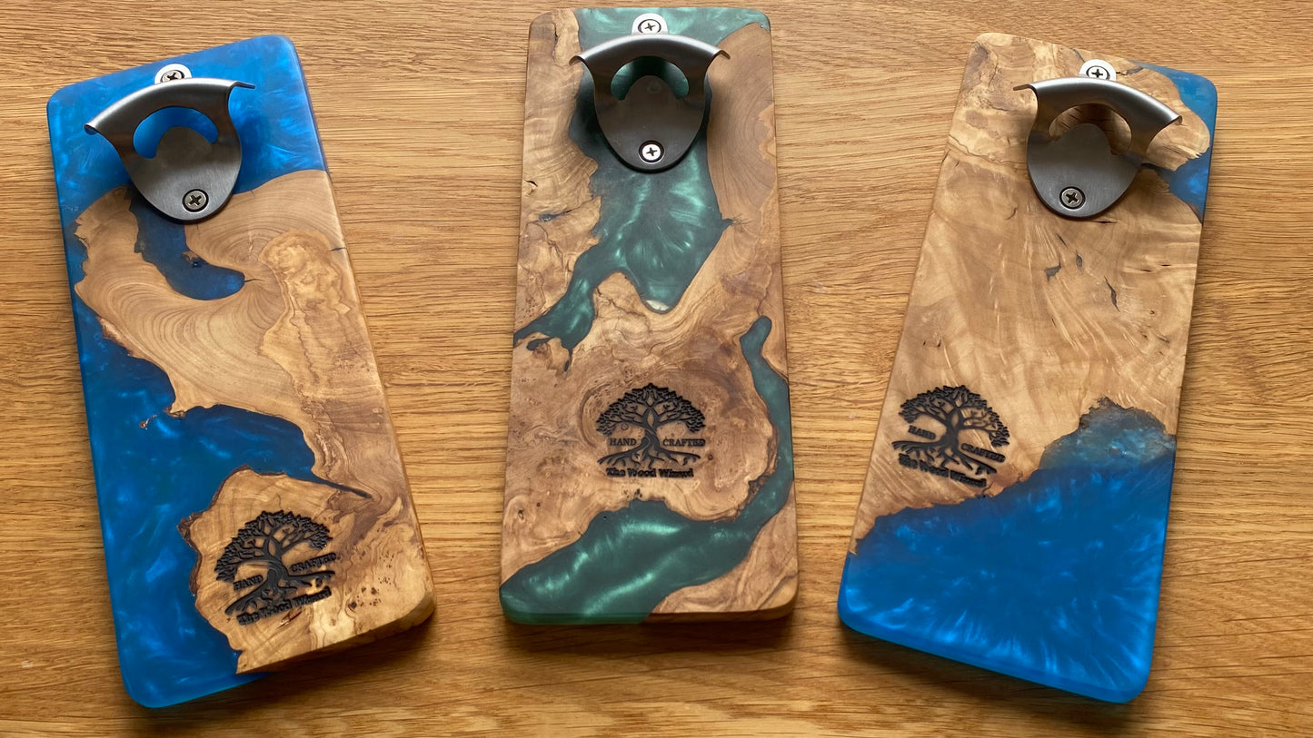 Handmade Wood & Epoxy Resin Wall-Mounted Bottle Opener