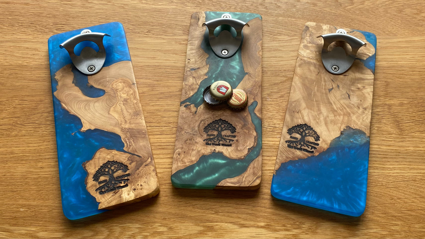 Handmade Wood & Epoxy Resin Wall-Mounted Bottle Opener