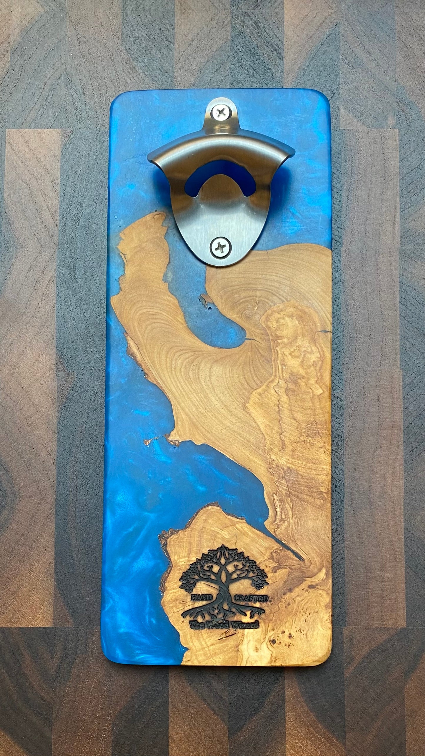 Handmade Wood & Epoxy Resin Wall-Mounted Bottle Opener