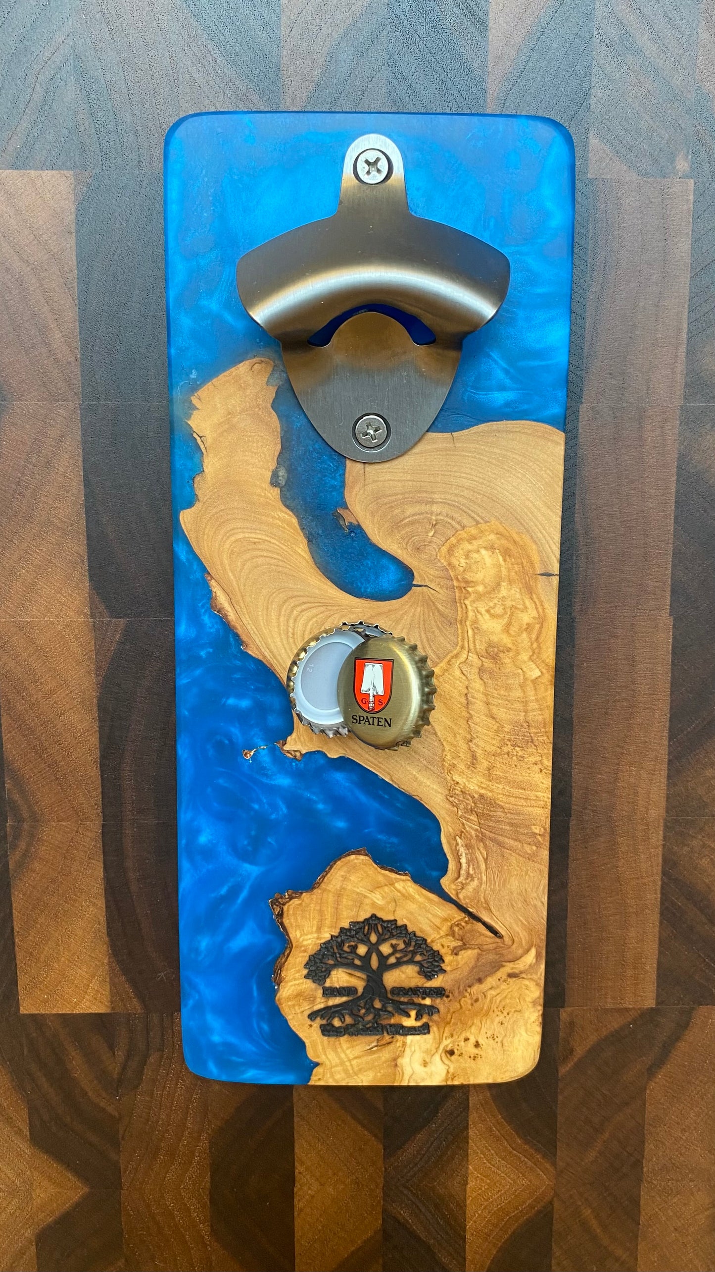 Handmade Wood & Epoxy Resin Wall-Mounted Bottle Opener