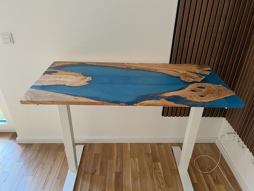 Olive Wood Epoxy desk, Hieght ajustable electric